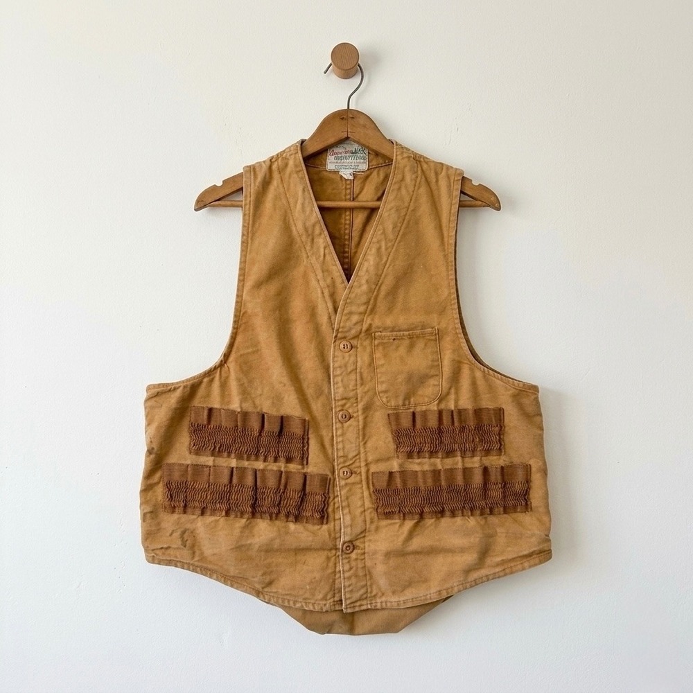 VTG‎ 60s American Outfitters Canvas Hunting Vest Brown Shell Loops Game Bag USA